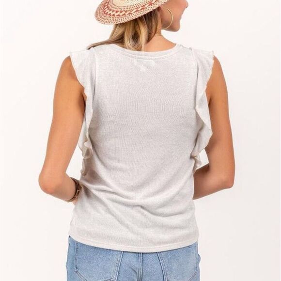 NWT Francesca’s Maggie Flutter Sleeve Pocket Tee Ruffle Sleeve Size Small - Picture 2 of 6